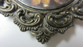 Vintage Oval Brass Ornate Picture Frame w/ Convex Glass,  Italy,  5 1/2 x 4 in. 3