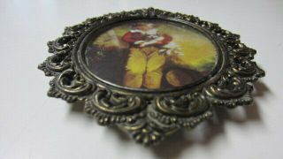 Vintage Oval Brass Ornate Picture Frame w/ Convex Glass,  Italy,  5 1/2 x 4 in. 4