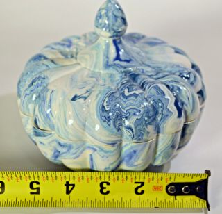 Decorative Ceramic Blue & white tiedie swirl glazed porcelain bowl/dish with lid 2