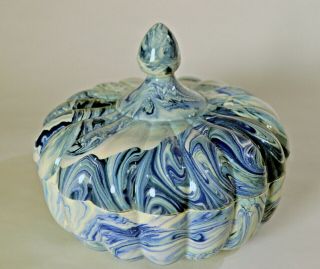 Decorative Ceramic Blue & white tiedie swirl glazed porcelain bowl/dish with lid 3