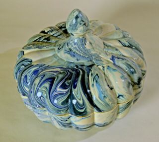 Decorative Ceramic Blue & white tiedie swirl glazed porcelain bowl/dish with lid 4