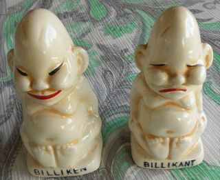 Billiken & Billikant,  Vintage Salt Pepper Shakers By Victoria Ceramics Of Japan.