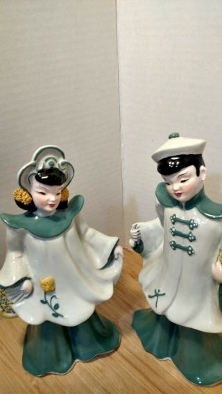 Mcm Florence Ceramics Fine Porcelain Chinese Couple Figurines 8 1/2 " Flower Frog