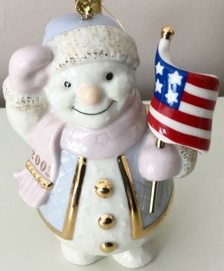 Lenox Patriotic Snowman Flag Christmas Ornament Figurine Decoration 2003