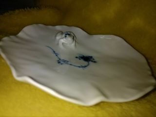 Royal Copenhagen White Frog On Lily Pad Shaped Trinket Dish With Blue Accents
