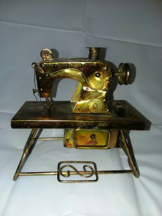 Copper Miniature Vintage Sewing Machine Music Box Plays " My Favorite Things "