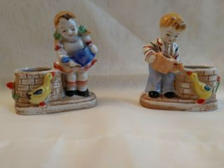 Vintage - Boy And Girl Planters - Made In Japan