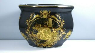 Vintage Limoges Black Gold Trim Porcelain Ceramic Bowl Vase Ladies Flowers China
