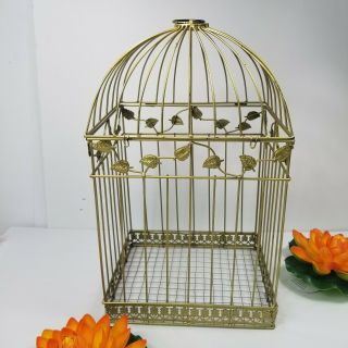 Vintage Decorative Gold Tone Metal Bird Cage Heavy Duty Cage