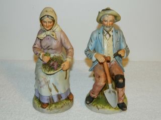 Home Interiors Homco Old Man & Woman Sitting Farm Couple Figurine 1433