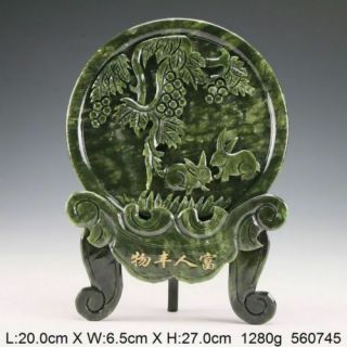 Exquisite Chinese 100 Natural Jade Handwork Carved Rabbit Statue