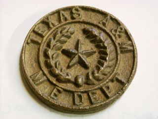 Texas A&m M E Dept,  Medallion Or Paperweight,  Brass Or Bronze,  2 - 1/4 Inches Dia