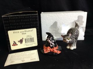 Fitz & Floyd " Witch " Salt & Pepper Shakers Witches Hat & Cat Halloween 668/121