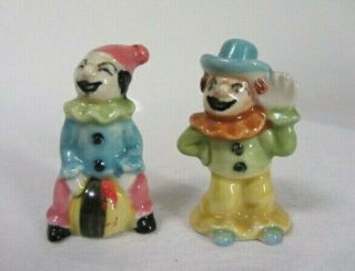 Vintage Japan Porcelain Small Clown Figurines Set Of 2 Hand Painted