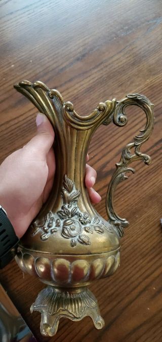 Italy Italian Florentine Ornate Brass Pitcher Vase