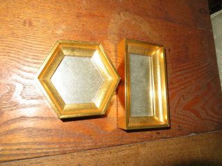 Vintage Set Of 2 Gold Gilt Miniature Wall Mirrors