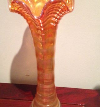 Vintage Imperial Marigold Fading To Clear Carnival Glass Ripple Swung Vase 11 " T