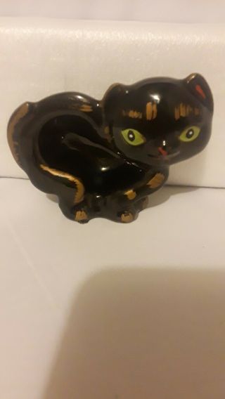 Vintage Clay Or Pottery Small Cat Ashtray 3 3/4 " Wide
