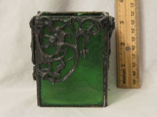 vintage ornate flower floral lead ? green glass container candle holder 2