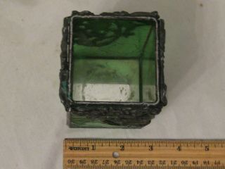 vintage ornate flower floral lead ? green glass container candle holder 3
