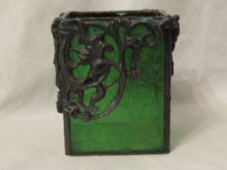 vintage ornate flower floral lead ? green glass container candle holder 6