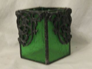 vintage ornate flower floral lead ? green glass container candle holder 8