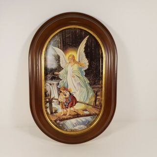 Behuteter Heimweg Guardian Angel With Children Collector Plate With Wioden Frame