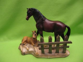 Horse And Colt Behing Fence - 7 3/4 " Wide,  6 1/2 " Tall - Composite - Exc.  Cond.
