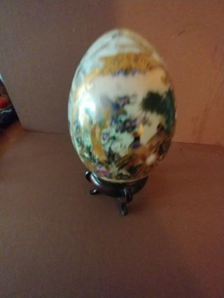 Decorative Faberge Egg Hand Painted Multi Colors With Wooden Stand