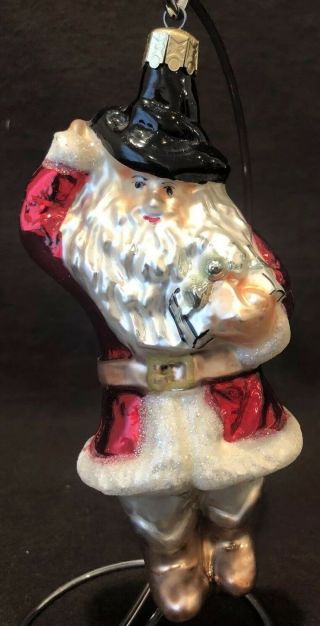 Christopher Radko Santa W/ Hat Holding Glitter Christmas Ornament 5 7/8 " H