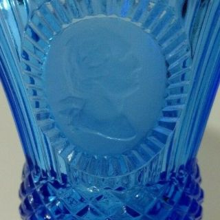 Avon Fostoria George Washington Goblet Blue Glass Textured Patriotic Vintage 70s
