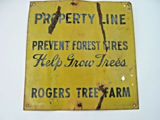 Vintage Property Line Tree Farm Prevent Forest Fires Metal 8 " X 8 1/4 " Sign