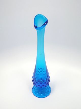 Vintage Turquoise Blue Hobnail Glass Footed Bud Vase,  9 3/4 "