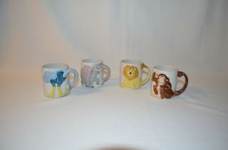 Monkey Elephant Lion Giraffe 3d Animal Mugs Childrens Cups Set J.  S.  N.  Y Vtg Jsny