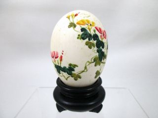 Vtg Hand Painted Signed Egg With Stand Flowers And Butterflies