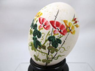 VTG Hand Painted Signed Egg with Stand Flowers and Butterflies 2
