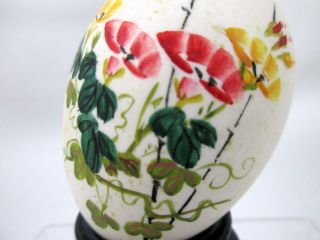 VTG Hand Painted Signed Egg with Stand Flowers and Butterflies 3