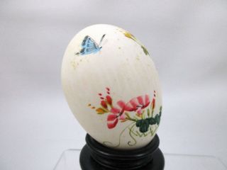 VTG Hand Painted Signed Egg with Stand Flowers and Butterflies 4