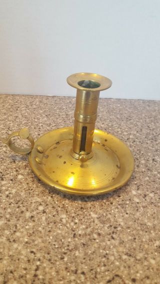 Vintage Brass Finger Handle Colonial Style Candleholder W/ Side Push Up Adjuster