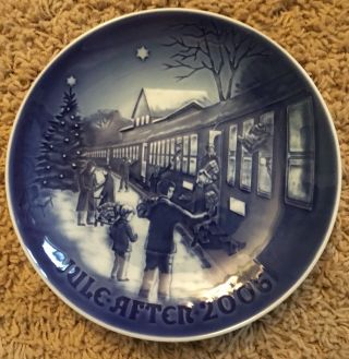 2006 Bing&grondahl Porcelain Blue&white Christmas Plate Welcoming Guest Boxed