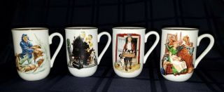 Norman Rockwell Museum Porcelain Set Of 4 Coffee Tea Mugs Cups 1982