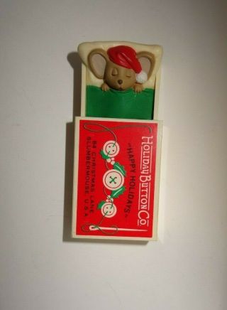 1984 Hallmark Christmas Merry Miniature Mouse In Sewing Button Matchbox