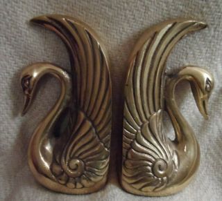 Solid Brass Swan Bookends Pair 6&1/8 " X3 "