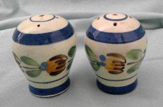 Vintage Salt And Pepper Shakers Southwestern Cream Blue Green Brown Floral Japan