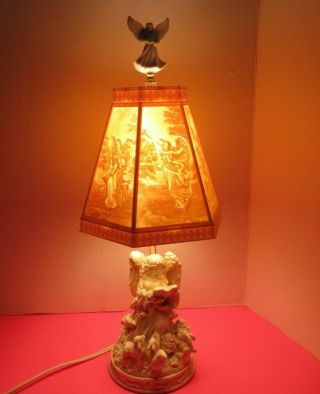 Resin Angel Desk Table Lamp With Lenox Lampshade Porcelain Angel On Top W/bulb