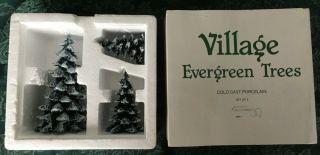Dept 56 Christmas Village Evergreeen Trees - 5205 - Set 3 Cold Cast Porcelain