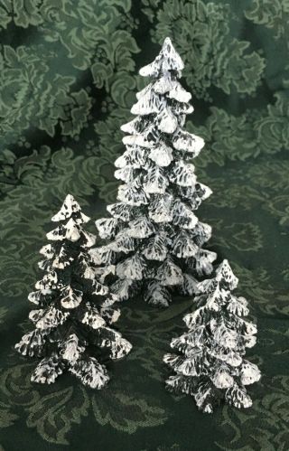 DEPT 56 Christmas Village Evergreeen Trees - 5205 - Set 3 Cold Cast Porcelain 3