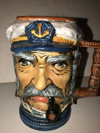 Vintage 1978 Large Hand Painted Sea Captain Whale Nautical Ceramic Mug Italy 2