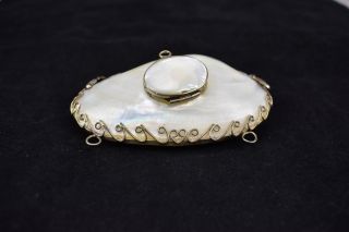 Vintage Mother Of Pearl Abalone Shell Wire Snuff Trinket Box