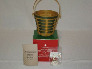 2007 Longaberger Tree Trimming Peppermint Stripe Basket With Tie On Green
